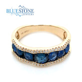 14KYG Ring w/ Blue Sapphires & Diamonds - Size 6.5